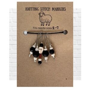 Knitting Stitch Markers Handmade Colorful Beaded Set of 5 Skull Halloween Black